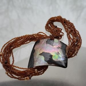 Abalone Medallion & Seed Bead Necklace